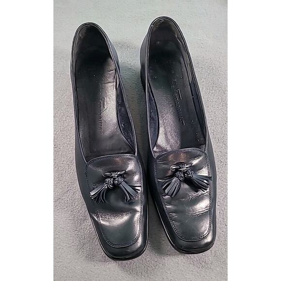 VTG Ferragamo Navy Leather Tassel Loafers 👞 Women’s 8 2A Classic Preppy Chic - Picture 3 of 9